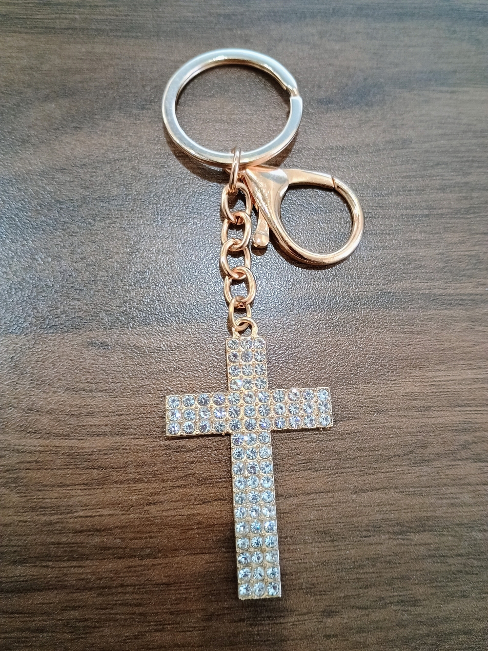 Gold Crystal Cross Keychain Card Holder Charm - Picture 2 of 3